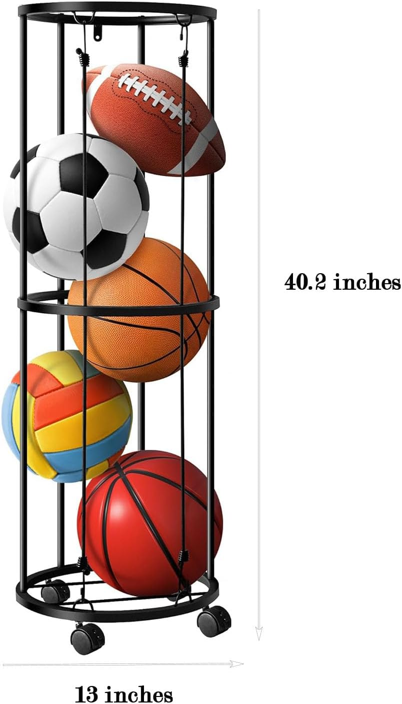 Ball Storage,Sports Equipment Organizer,Columnar Vertical Basketball Holder,Ball Rack with Wheels,Ball Holder for Basketball, Soccer, Football, Volleyball
