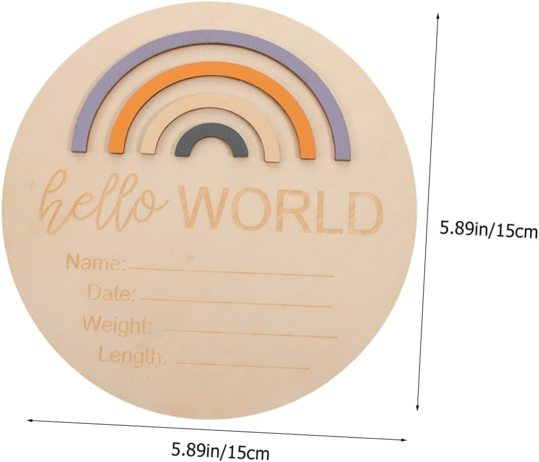 Rainbow Milestone Discs for Babies 2Pcs Wooden Birth Announcement Signs for Newborn Photography Growth Documenting Props image number 4