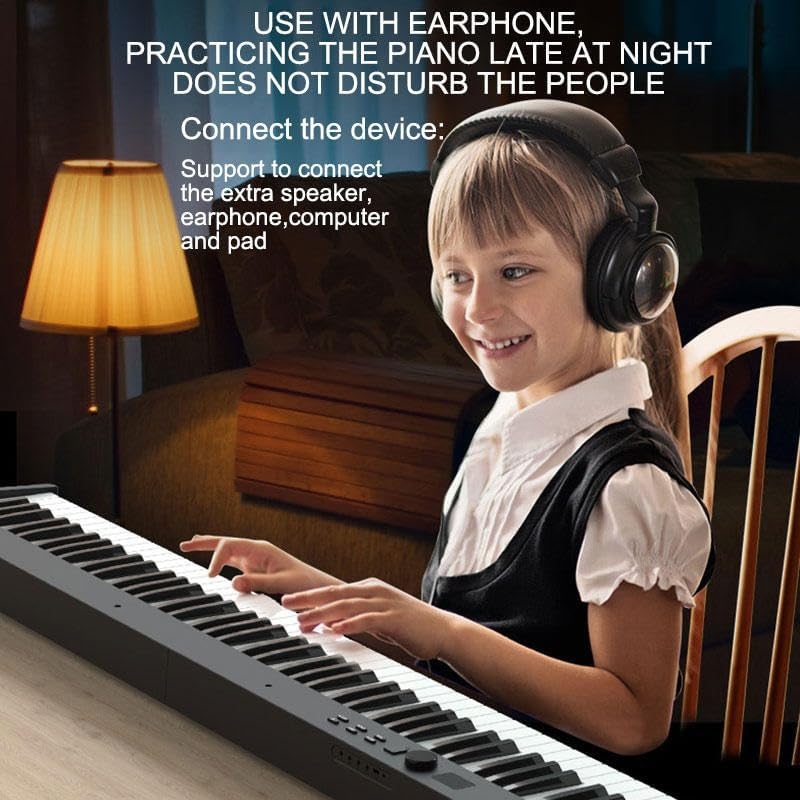 Folding Piano Keyboard 88 Keys Full Size Semi-Weighted Digital Piano for Beginners with Sustain Pedal Piano Bag (Black) image number 4