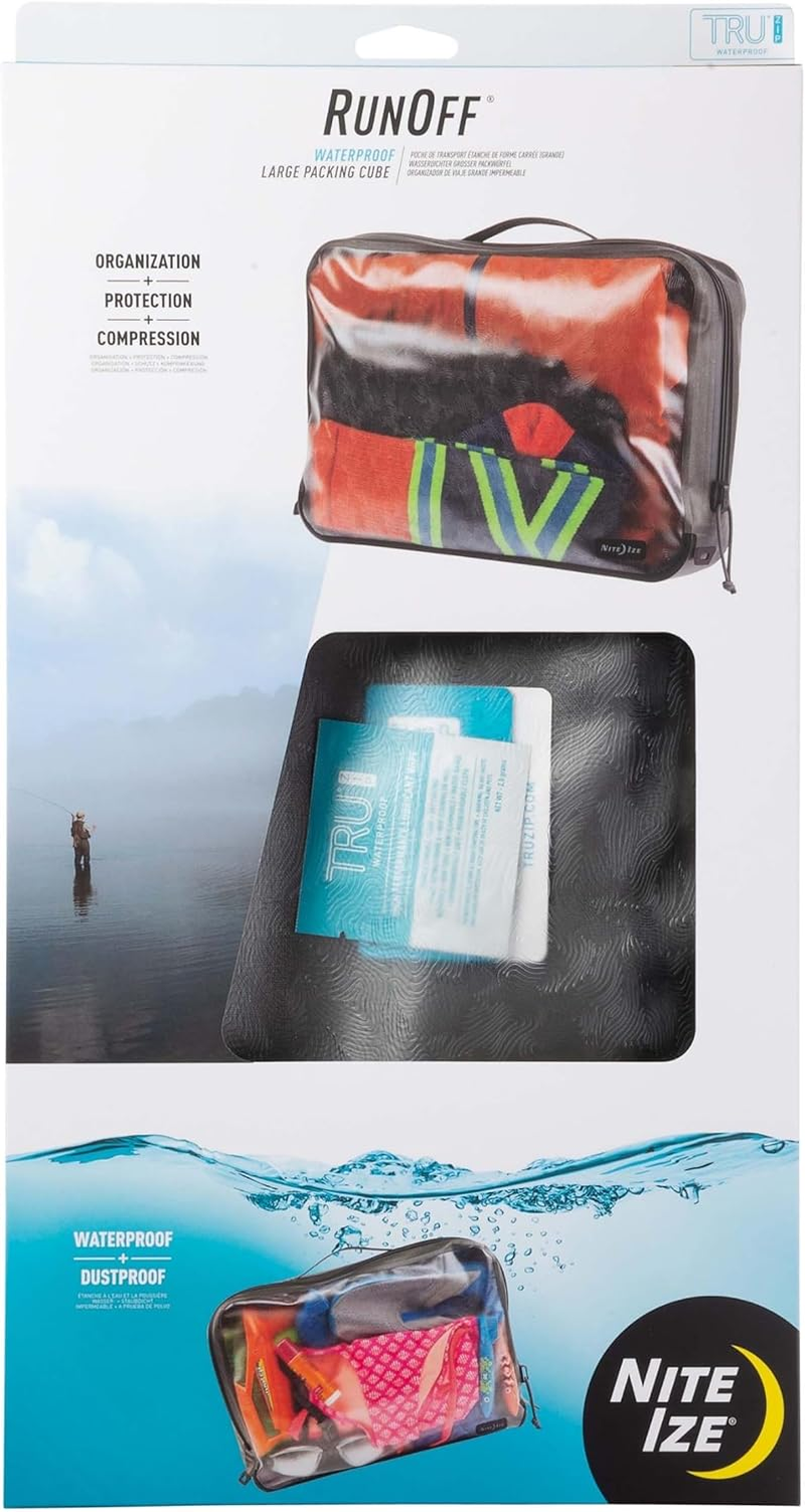 Nite Ize Runoff Waterproof Packing Cube - Waterproof Packing Cube for Travel - Dry Travel Bag with Compression - Charcoal, Large