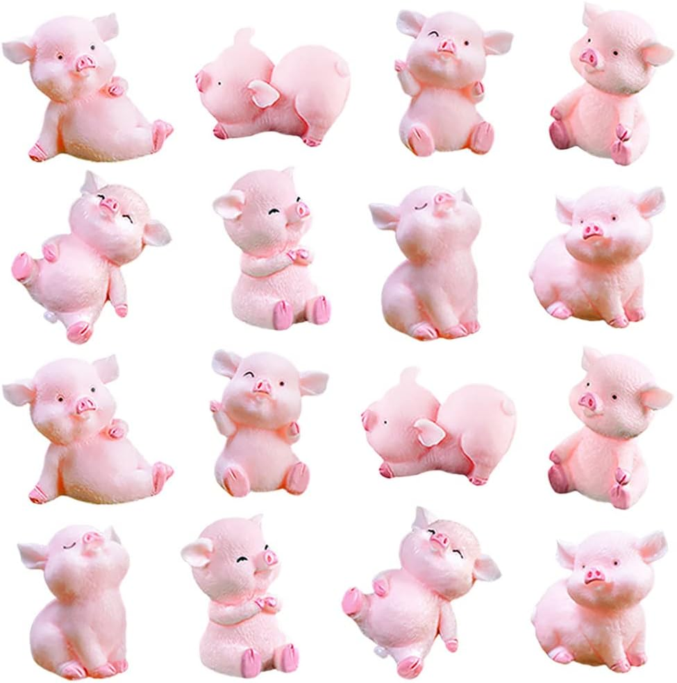 MAOMIA Miniature Pig Figurines,8 Pcs Cute Pink Piggy Toy Figures Toy Cake Toppers Decoration for Fairy Garden Car Party DIY Craft Project Decor image number 5