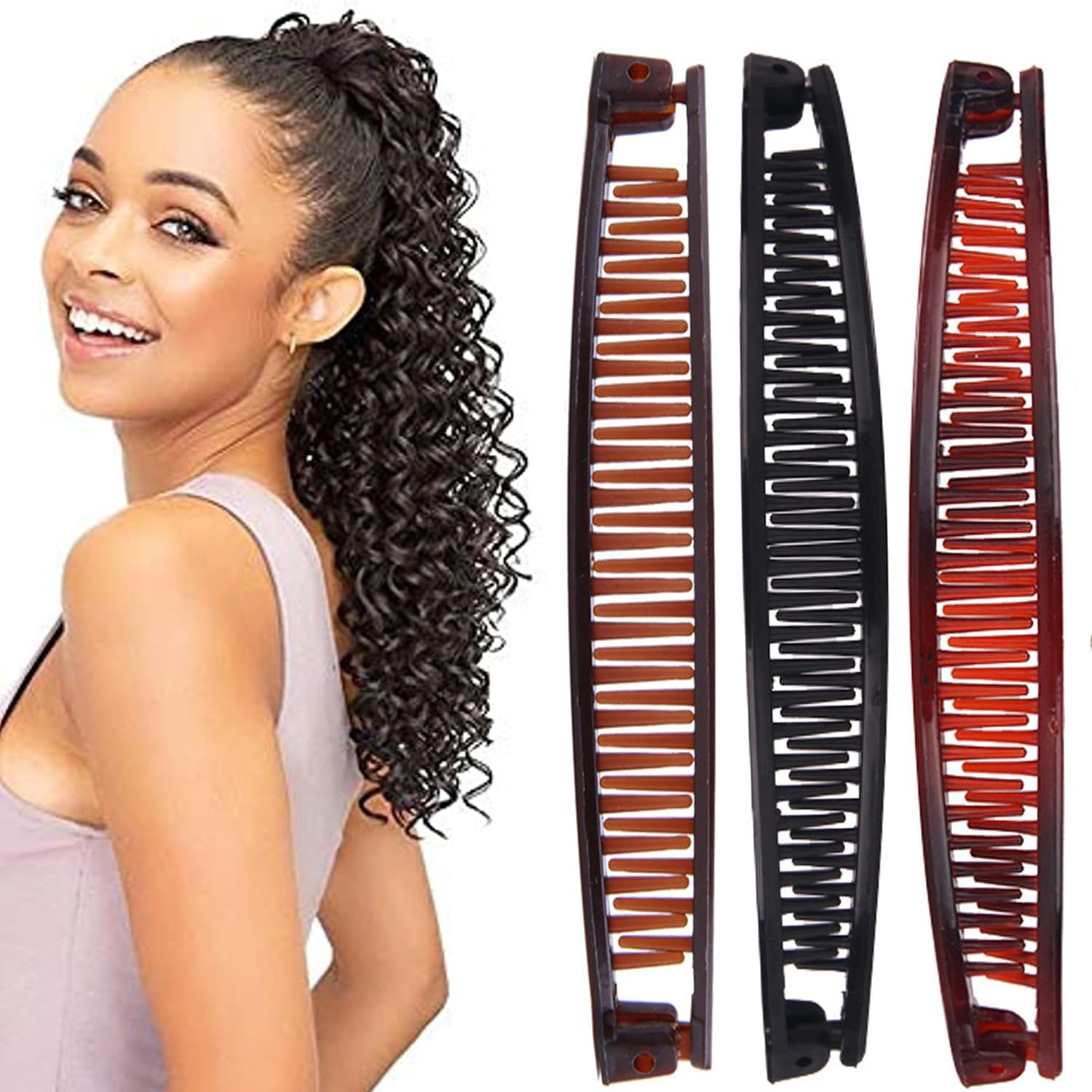 6 Pcs Banana Hair Clips for Women - Classic Fishtail Clincher Combs, Large Double Ponytail Holder Clips for Thin Hair image number 2