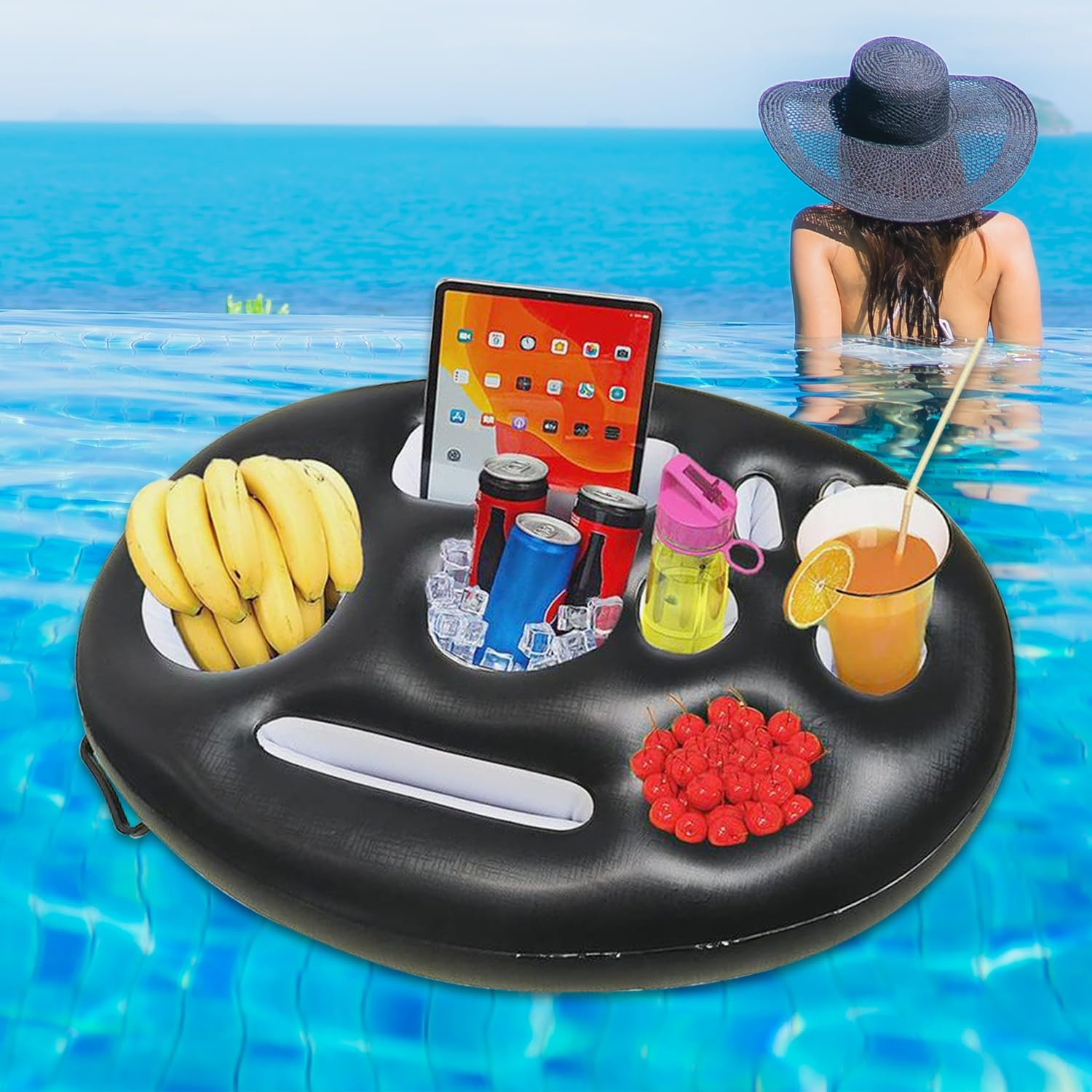 COZY CORE Inflatable Floating Drink Holder (Single) - 9 Holes, Large Capacity & Transparent Material, Drink Float for Pool Party Beach image number 5