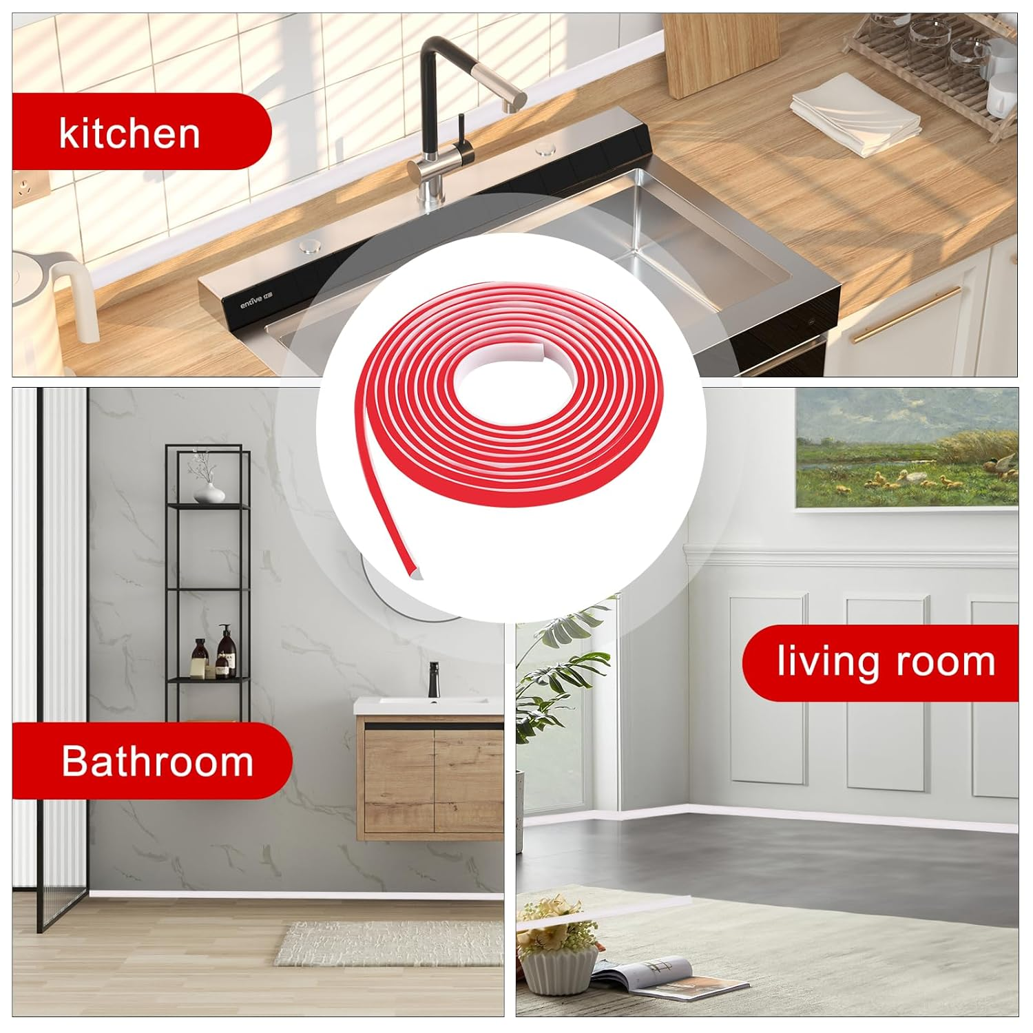 TECDW 3M Flexible Trim Caulk Strip, Quadrant Wall Molding Trim, Self-Adhesive Quadrant Trim, Peel and Stick Baseboard Trim for Wall Edge, Wall Corner, Floor, Tile Edge, Ceiling (12Mm X 9Mm) image number 2