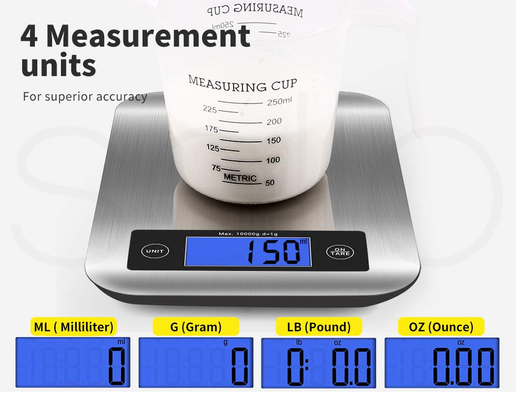 10Kg/1G Kitchen Digital Scale LCD Electronic Balance Food Weight Postal Scales, Stainless Steel Digital Food Scale 4 Units, Auto Off, Tare Fuction, Wall-Mounted Kitchen Scale Kitchen Scale image number 6