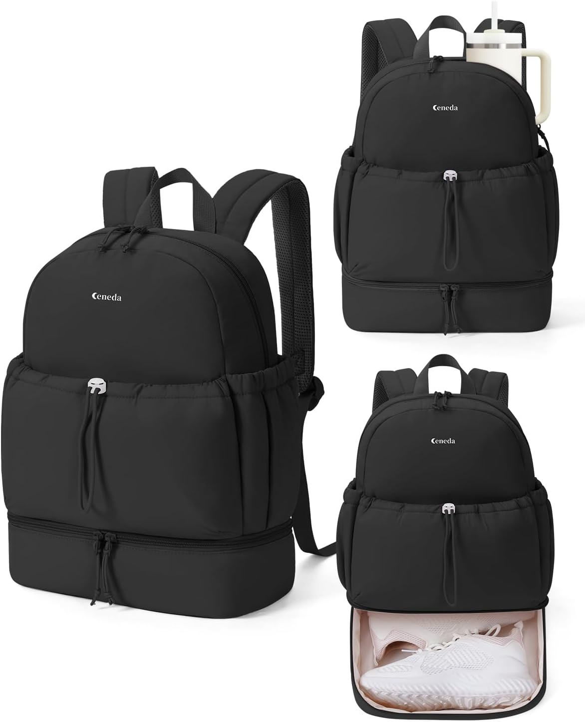 Ceneda Gym Backpack for Women, Lightweight Puffer Backpack with Shoe Compartment, Wet Pocket & Cup Holder