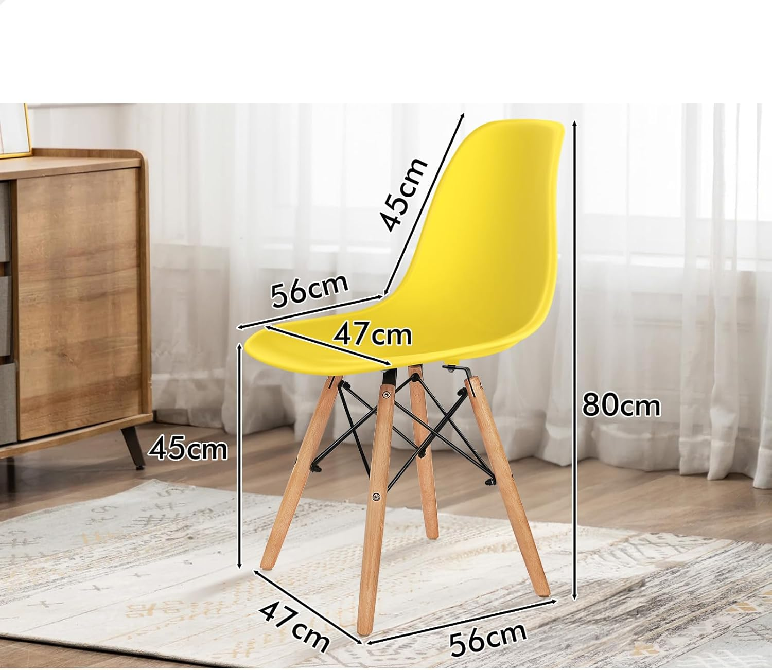 ALFORDSON Dining Chairs Set of 4 with Solid Wood Legs & Floor Protectors, 4X Kitchen Chairs Reading Seating for Home Cafe Bar Coffee Table, 150Kg Capacity, EM Series, Yellow image number 1
