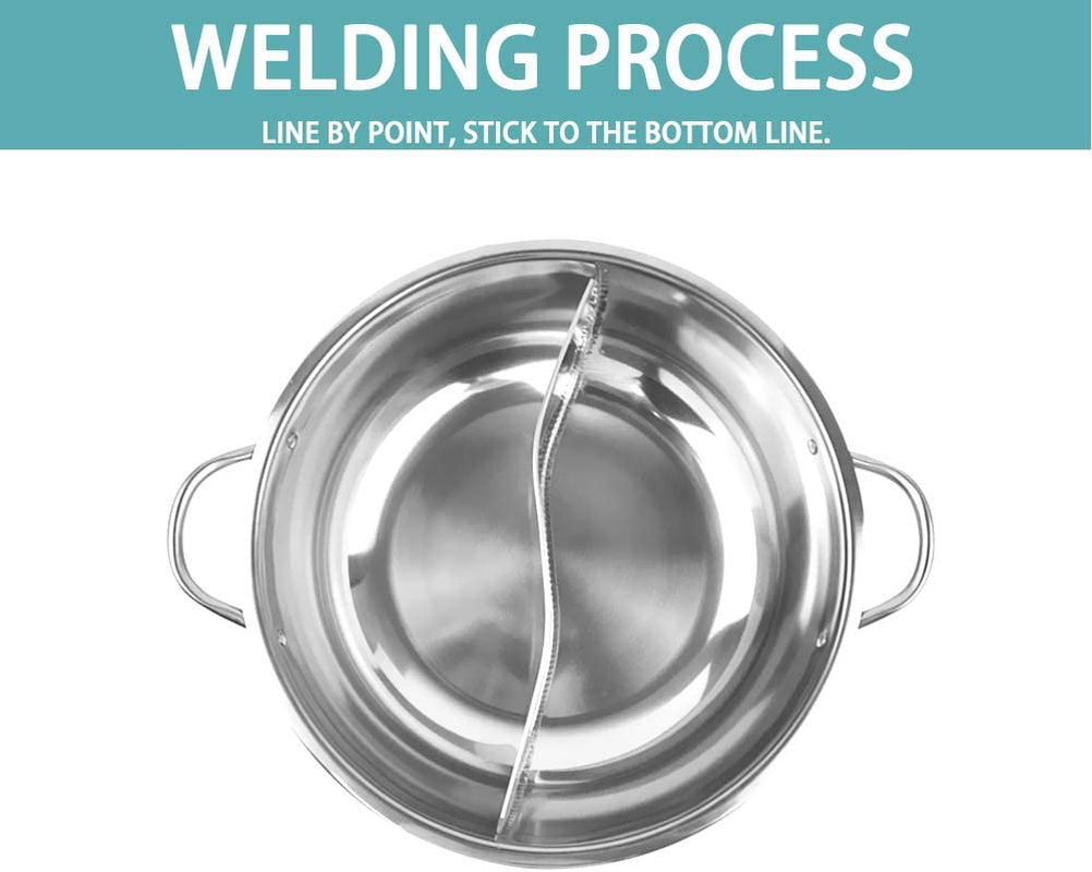 Toque Stainless Steel Twin Mandarin Duck Hot Pot Induction Cookware with Lid, Hot Pot Divider, Hotpot Divided for Induction Cooker, Gas Furnace, Electric Furnace, Ceramic Hob(36Cm) image number 1