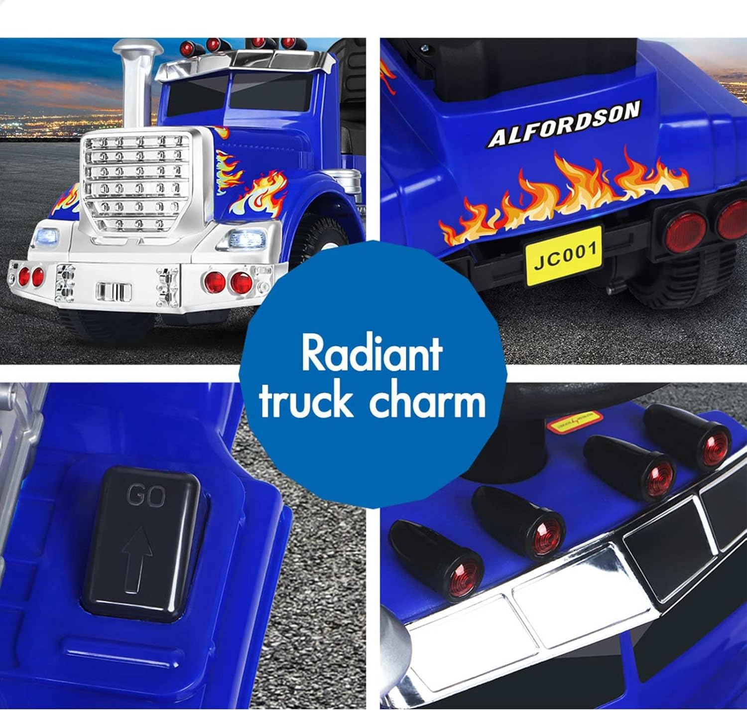 ALFORDSON Kids 6V Motor Ride on Truck, Ride-On Car Toy with Music Player LED Lights, Eletric Riding Car Design Vehicle SUV Tractor Toy, Blue image number 4