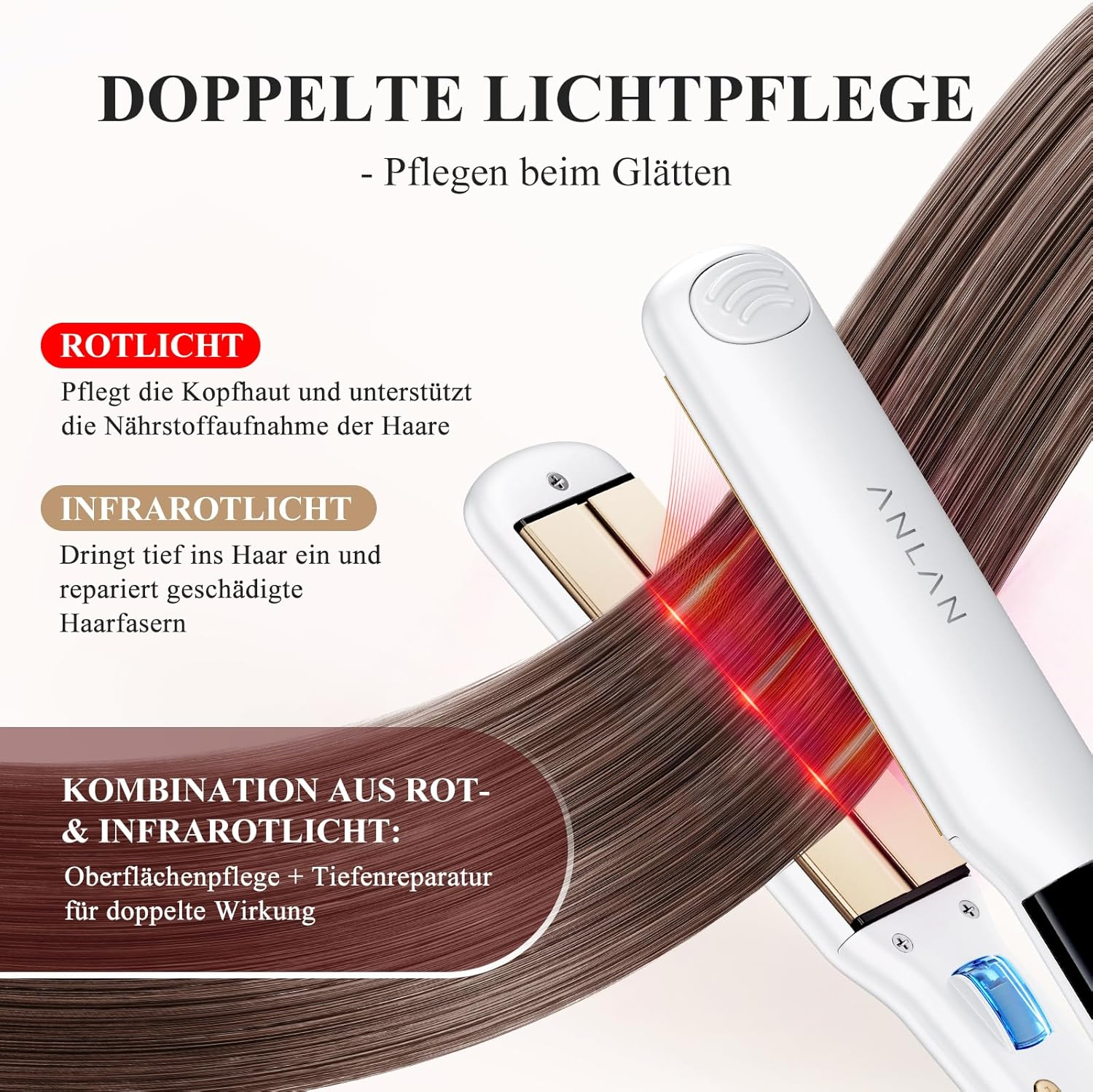 ANLAN Hair Straightener and Curler 2-In-1 Professional Ion Hair Straightener Anti-Static Infrared Hair Straightener for Smooth Shiny Hair Professional Results 150-230&deg;C Ceramic Coating LCD Display image number 4