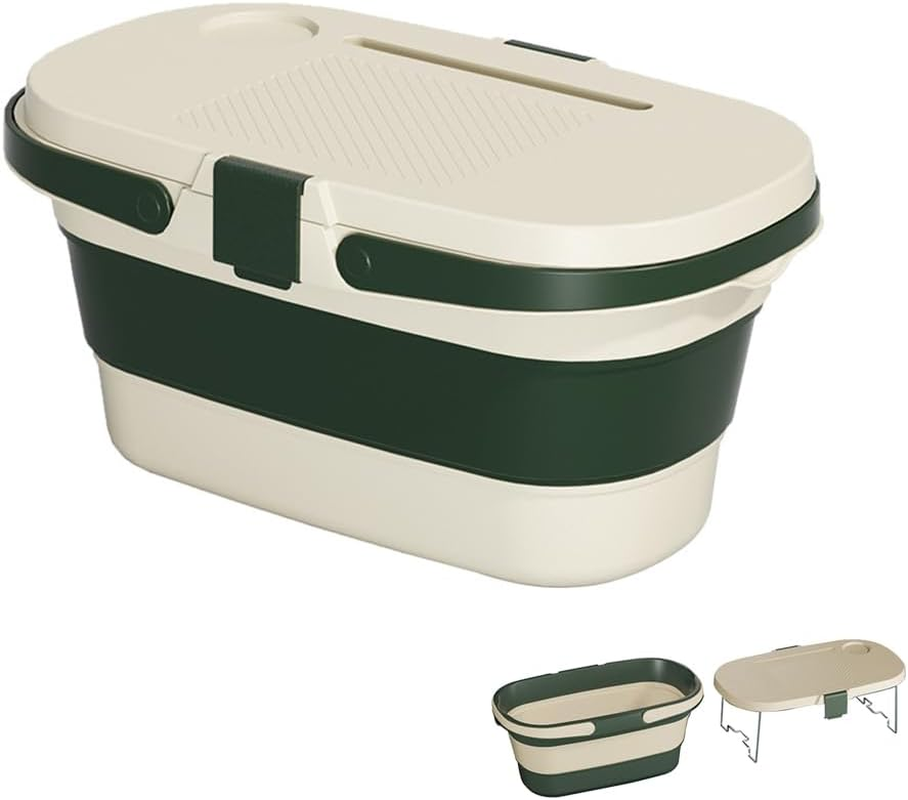 Hopenest Collapsible Picnic Basket with Table Waterproof, Portable, Foldable Basket with Handles for Family Travel, Beach, Camping, and BBQ (Green) image number 1