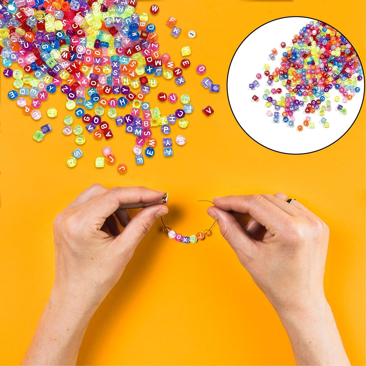 BEZANU Letter Beads, 500 PCS Cube and Flat round Alphabet Acrylic Beads for Necklaces, Bracelets, Jewelry Making (Candy Color) image number 3