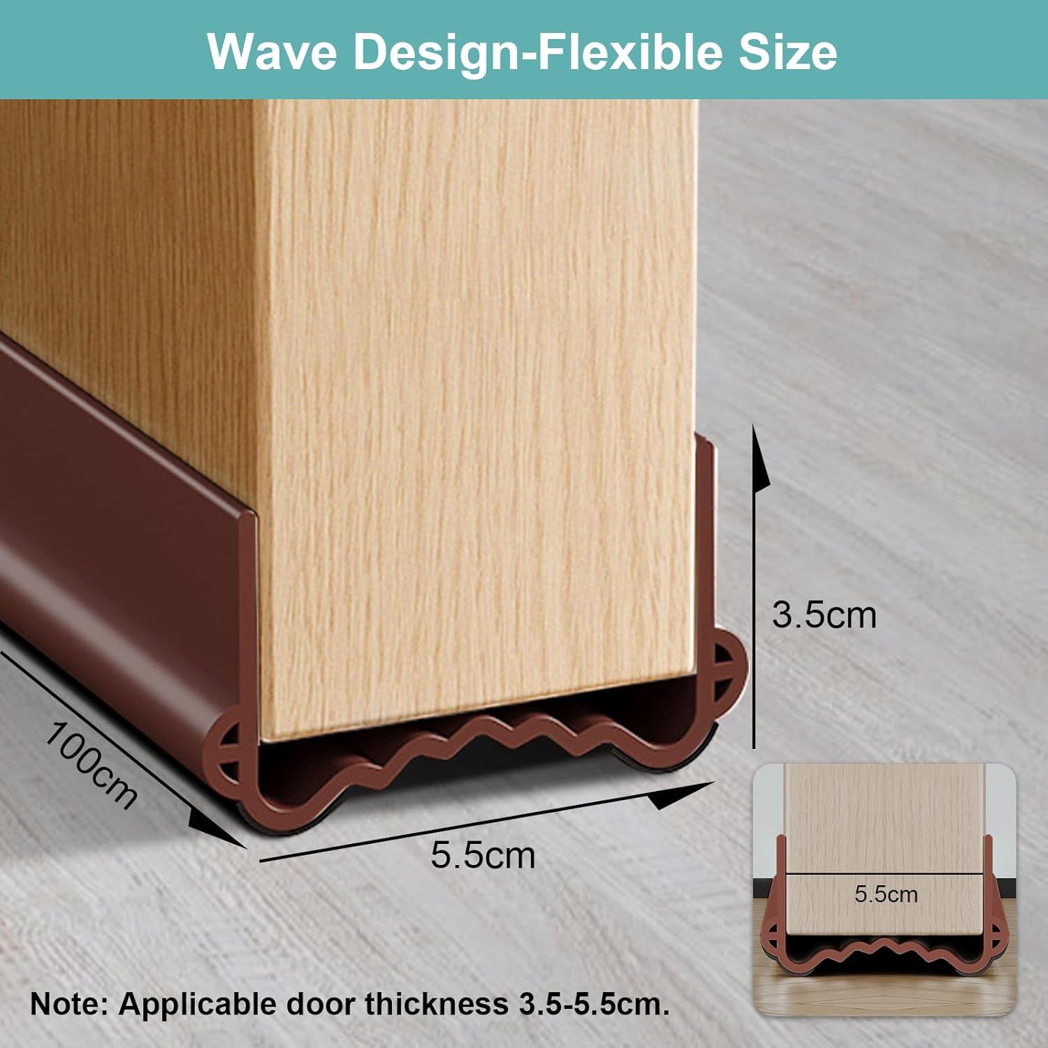 Doublecare 39.37 Inch Door Draft Stopper, Double Weather Stripping, Windproof PVC under Door Seal & Insulator Door Sweep, Insect-Proof Soundproofing Strip, for Exterior/Interior Doors(Brown) image number 5