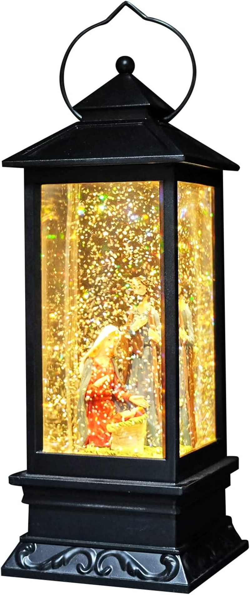 Eldnacele Christmas Musical Snow Globe Lantern Plug in & Battery Operated Glitter Lamp Navitity Scene Lighted Lantern with 6 Hour for Christmas Decoration 12 Inches (Carolers)