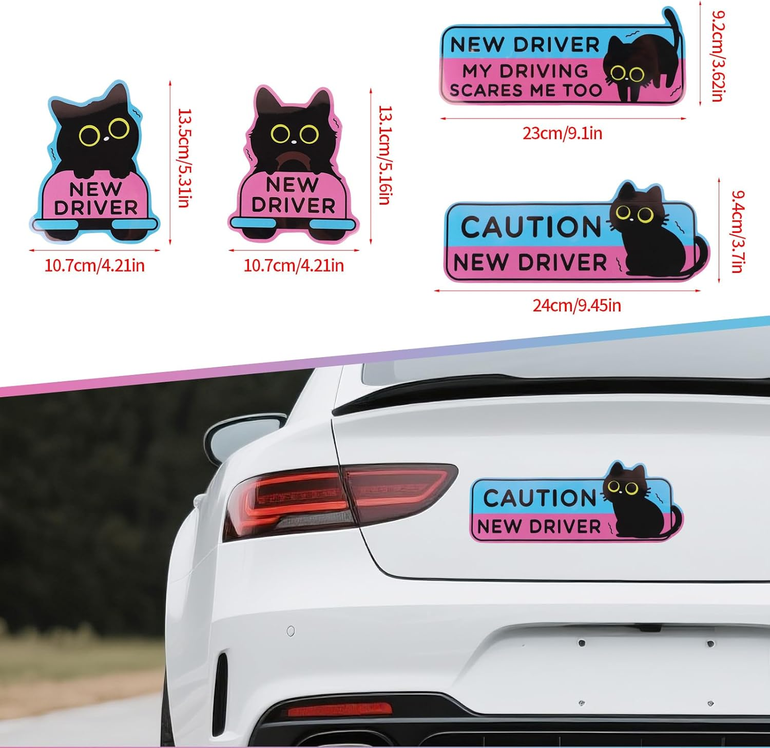 4Pcs Black Cat New Driver Car Magnets, Cute Cartoon Shivering Cat Caution Student Driver Safety Signs Reusable Magnetic Bumper Stickers Funny Car Decals for Beginners Novice Drivers Gifts image number 3