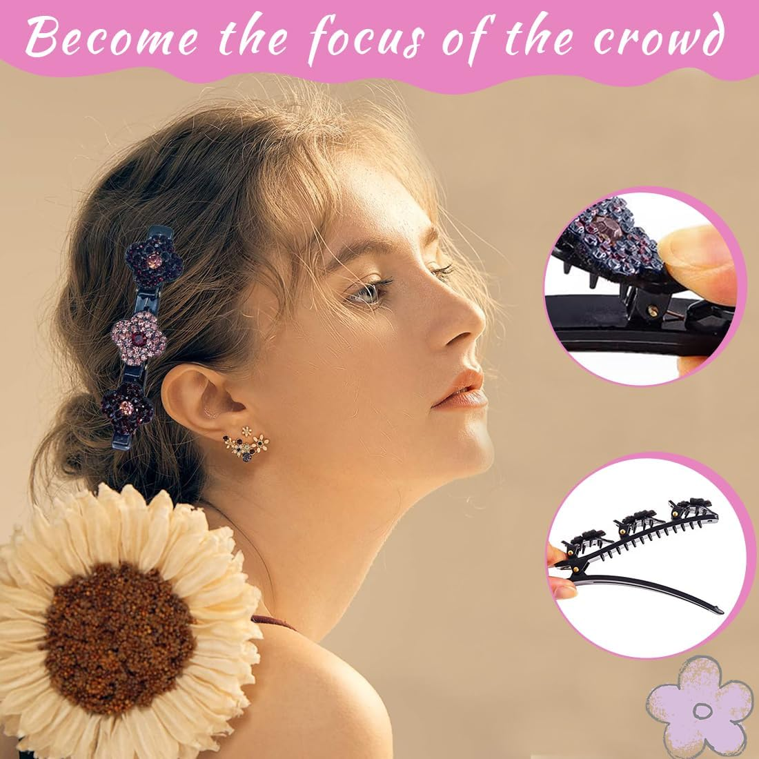 ZEPIQOR Women'S Hair Clips, Pack of 8 Hair Clips, Flower Hair Clips, Sparkling Crystal Stone Braided Hair Clips, Sparkling Crystal Stone Braided Hair Clips for Women image number 1