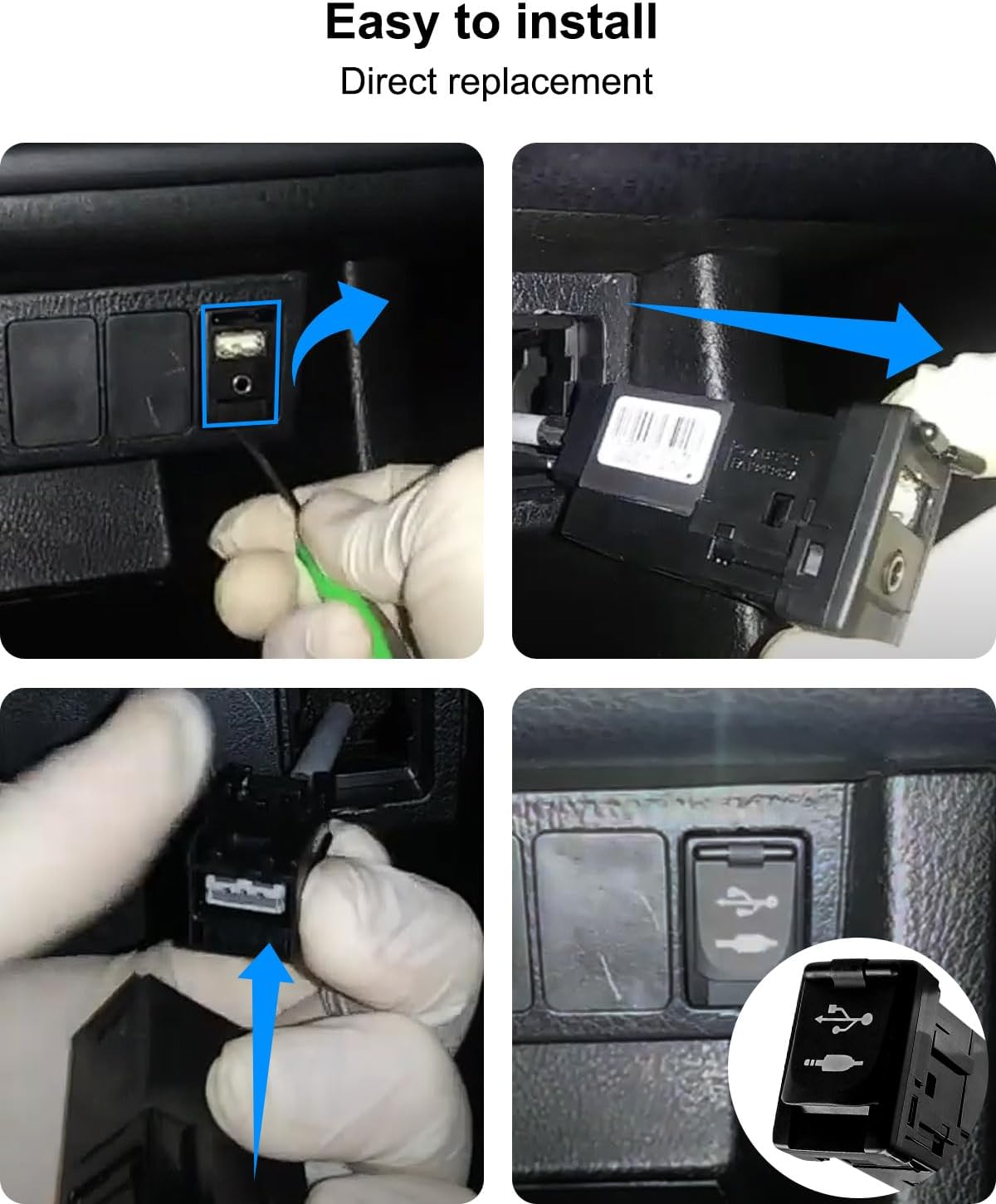 Car USB Port Adapter Socket with 4-Pin USB-A Interface and 6-Pin AUX Interface Replace 86190-0R010 86190-52060 Fit for Toyota Avalon RAV4 Camry Corolla Highlander Tacoma Prius C Sienna Yaris image number 1