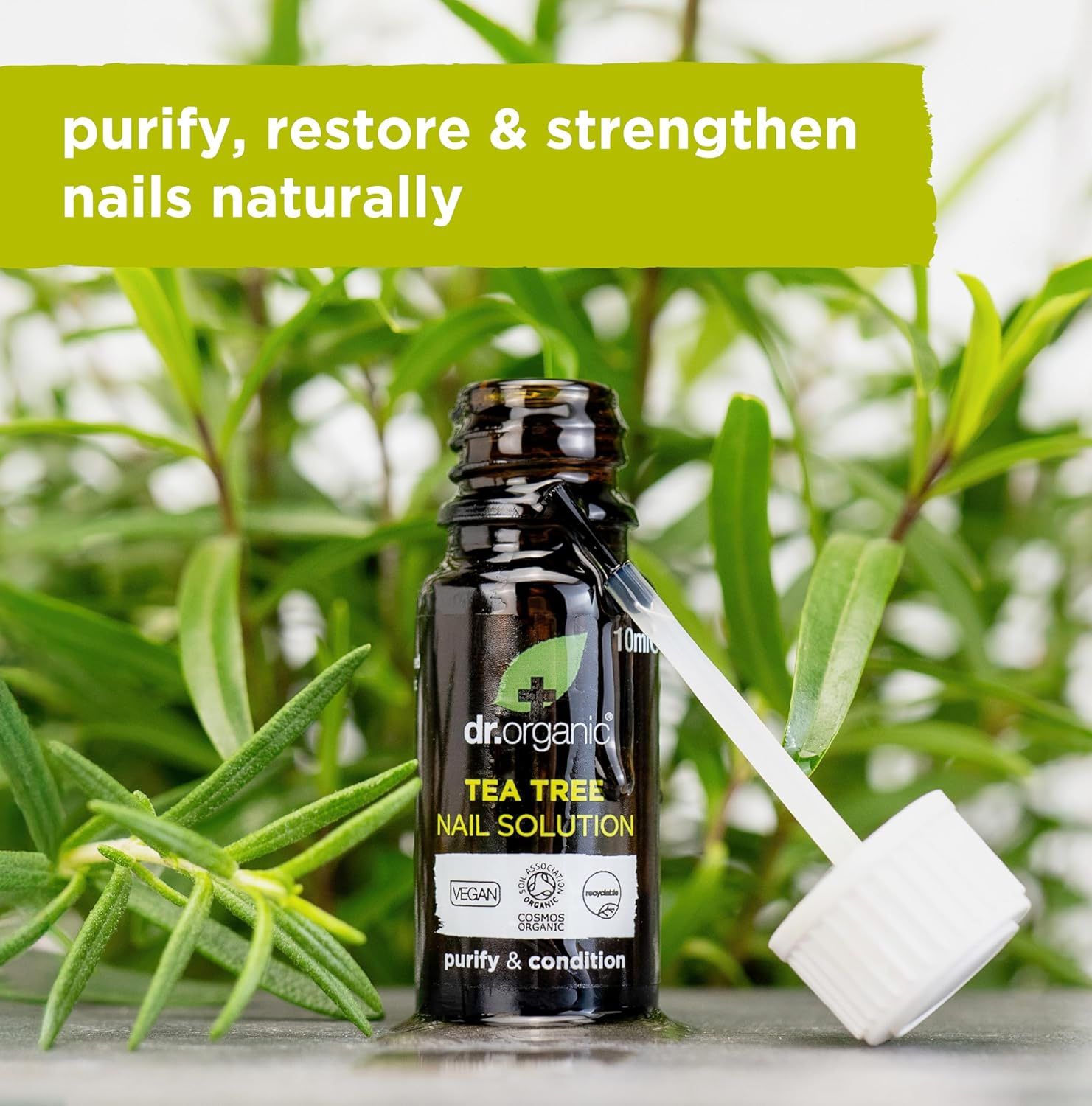 Dr Organic Tea Tree Nail Solution, Purifying, Conditioning, Mens, Womens, Natural, Vegan, Cruelty-Free, Paraben & Sls-Free, Recyclable & Recycled Ocean Bound Plastic, Certified Organic, 10Ml image number 3
