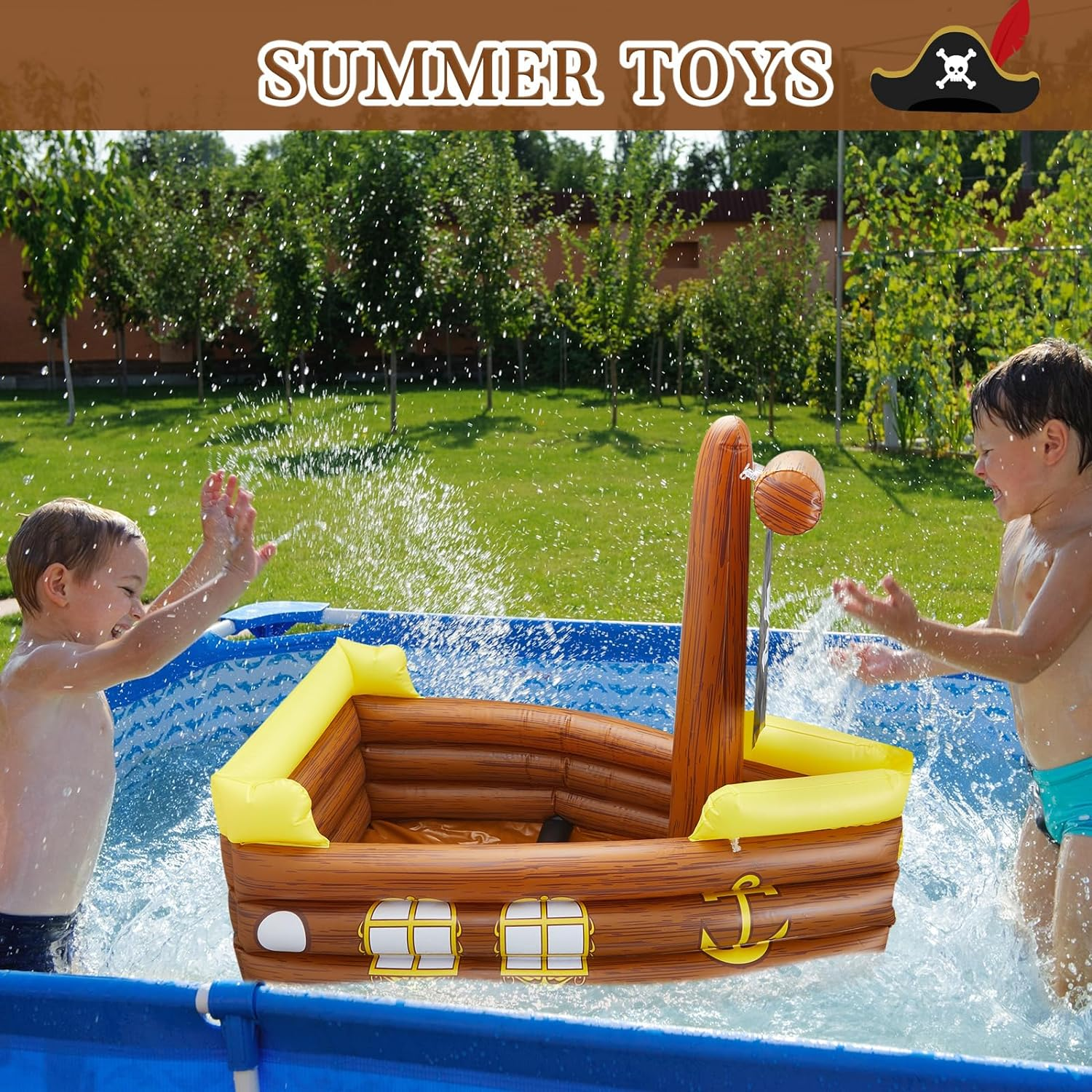 Cunhill 2 Pieces Inflatable Pirate Ship Cooler Inflatable Cooler for Halloween Pirate Ship for Food Beverage Serving Bar Pirate Party Decorations Birthday Pool Party Supplies