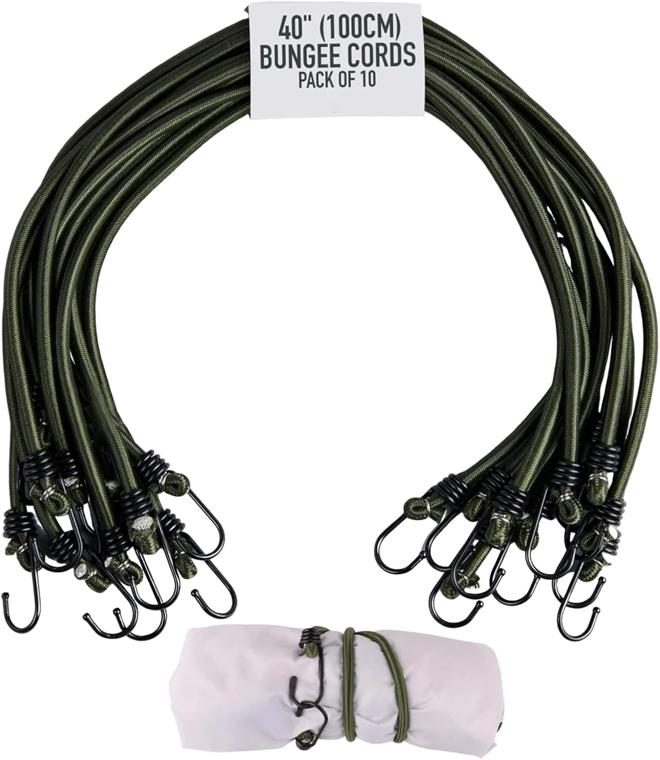 Rubber, PP & Iron Elastic Cord - 100Cm Elastic Rope with Hook, 10 Pieces Heavy Duty Securing Straps - Rope Straps for Luggage Camping Trunk Canopy Tarp Tent image number 2