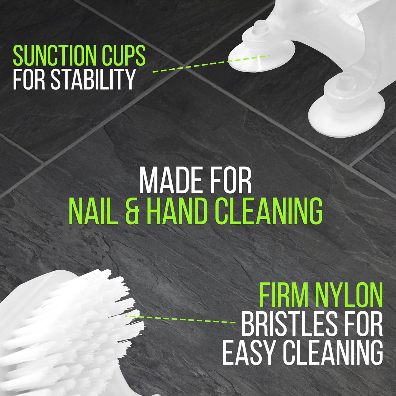 3 X Dual Brush Nail Brush - Hands Free Fingernails Cleaning - Scrub Both Hands at the Same Time - Unique Suction Cup Design - Saves Time, Cleans Nails Easily. Attach to Washbasin, Sink, Bath (3 Pack) image number 1