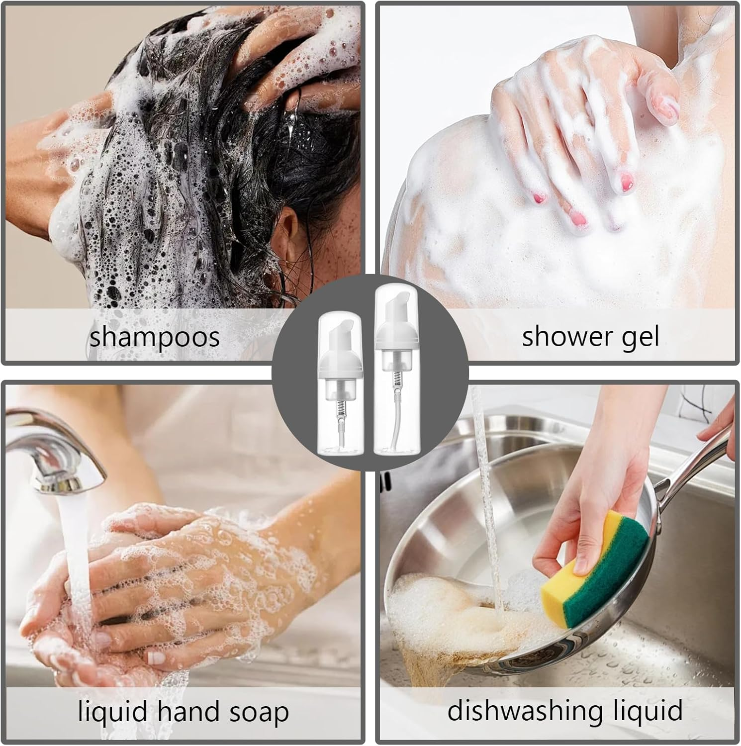 INCAUCA 2 Oz/60Ml Foam Pump Bottle Dispenser 6 PCS, Travel Size Foaming Soap Dispenser, Small Hand Soap Dispenser Refillable, Empty Containers for Toiletries Liquid, Lash Cleanser, Shampoo - 30Ml image number 3