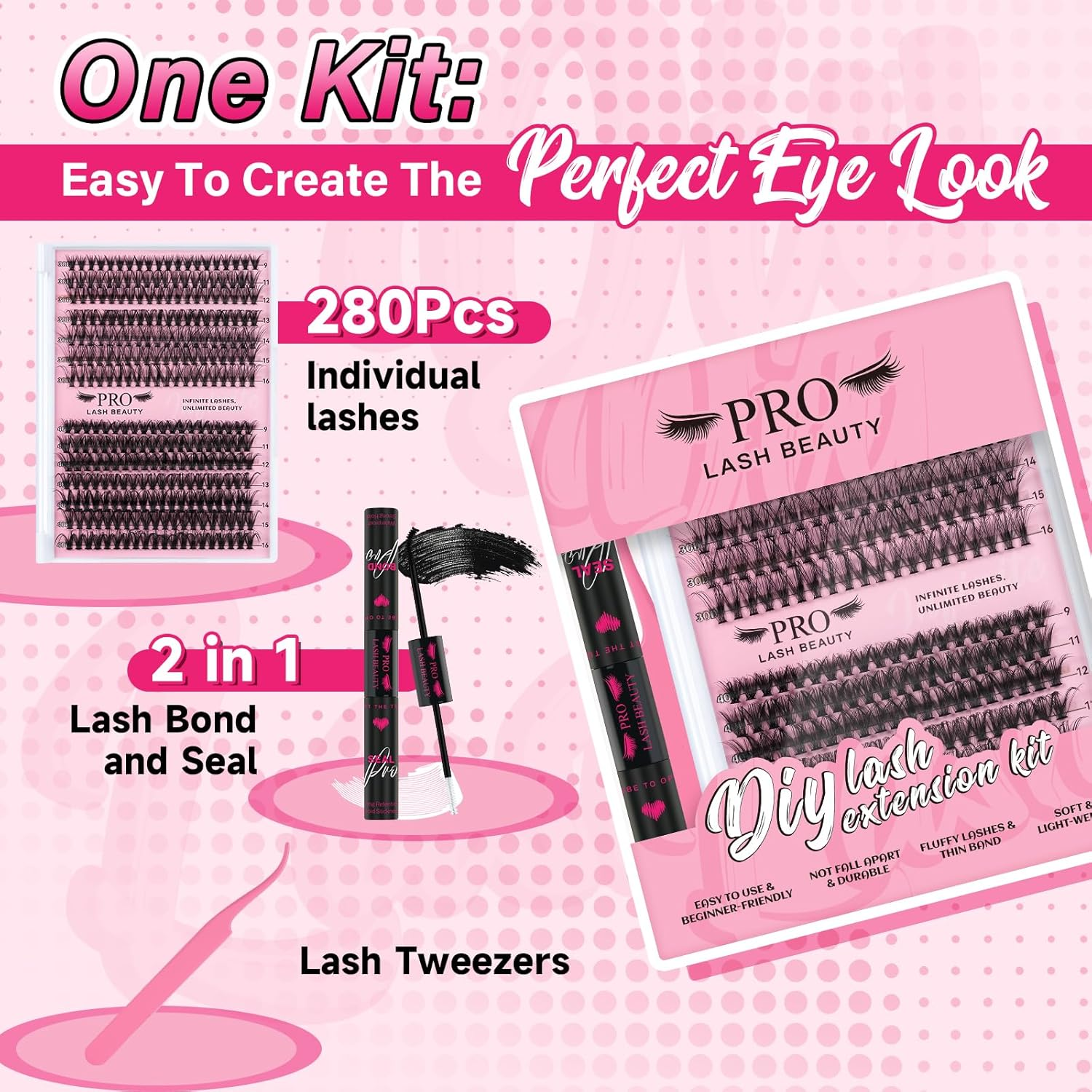 DIY Lash Extension Kit 280 Pcs Cluster Lashes Lash Clusters Kit 30D+40D with Lash Bond and Seal Waterproof Lash Applicator Individual Lashes Apply at Home Easy(30D+40D-9-16Mix Kit) image number 1
