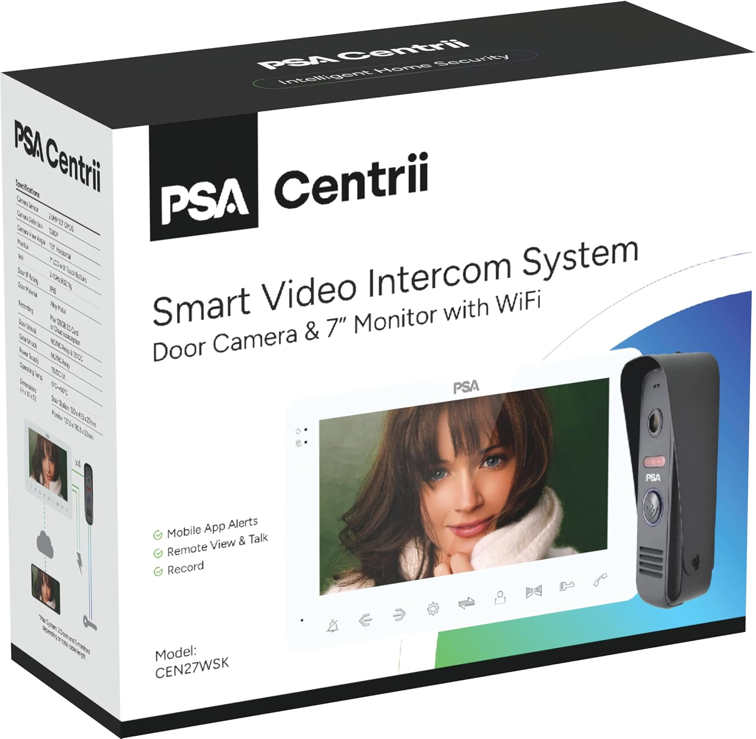 PSA Centrii HD Door Bell with Internal Monitor, Two Way Audio, Gate/Door Control, Digital Photo Frame, Expandable to 2 Door Stations & 6 Monitors. Free App & Instant Notifications