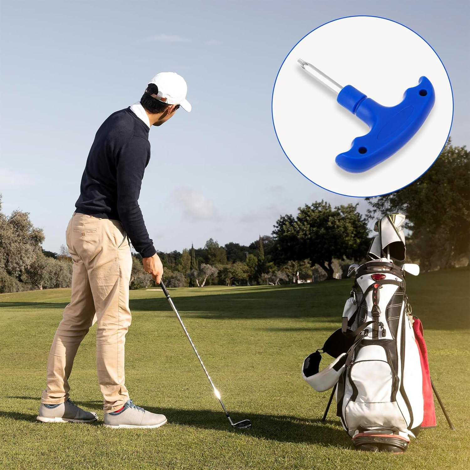 2 Pcs Golf Driver Tool,Golf Wrench Ping Driver Adjustment Tool Golf Club Wrench Stainless Steel Golf Head Adjustment Tool with Blue Plastic Handle Golf Torque Wrench for Driver Clubs Fairway Hybrids image number 3