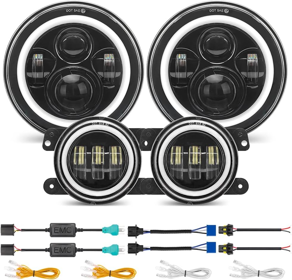 SUPAREE 7 Inch LED Headlight and 4 Inch Fog Light Turn Signal DRL and Hi/Lo Beam Fit for 1997-2018 Jeep Wrangler JK LJ TJ CJ Sahara Sport Rubicon H1 H2 image number 4