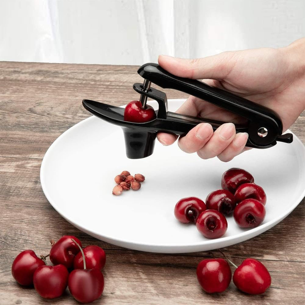 1Pc Heavy-Duty Cherry Pitter & Olive Stoner Tool - Space-Saving Lock Design, Multi-Function Manual Seed Remover for Cherries, Olives, Jam Making - Durable Kitchen Tool，Black image number 3