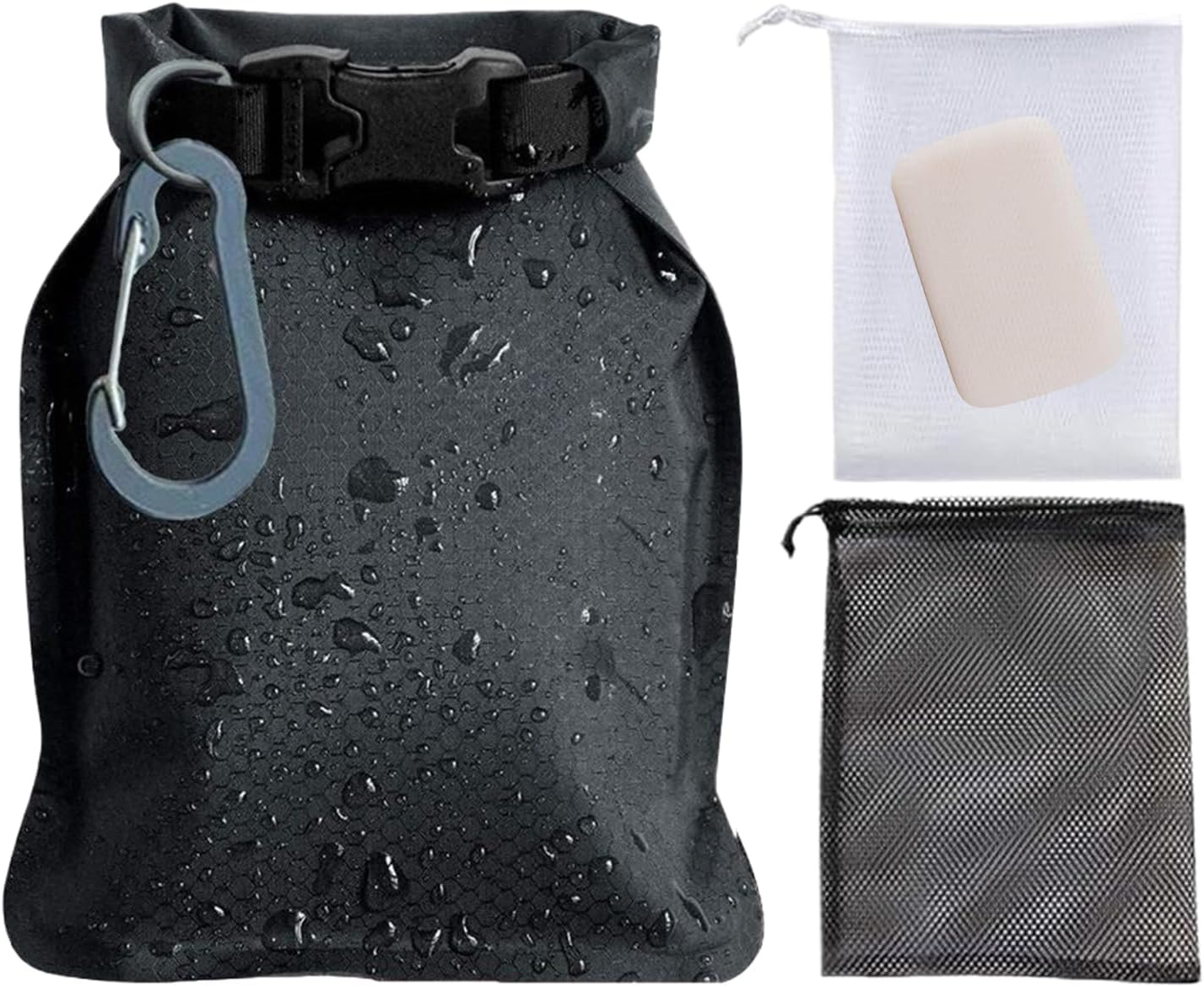Waterproof Soap Bag - Leakproof Roll Seal Travel Soap Bag Mesh Pockets | Bar Soaps Holder with Foaming Nets Hook | for Gym Camping Outdoor Swimming Holiday, Durable Nylon