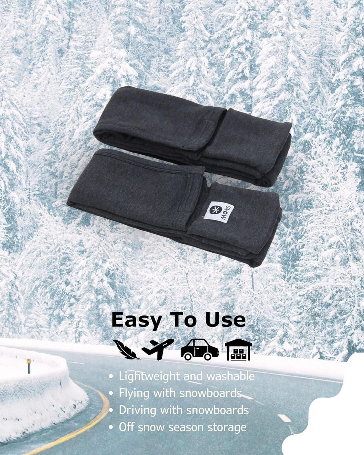 MONS Snow Skis Protection Fabric Soft Sleeve Cover Wide Open Easy Pack image number 4