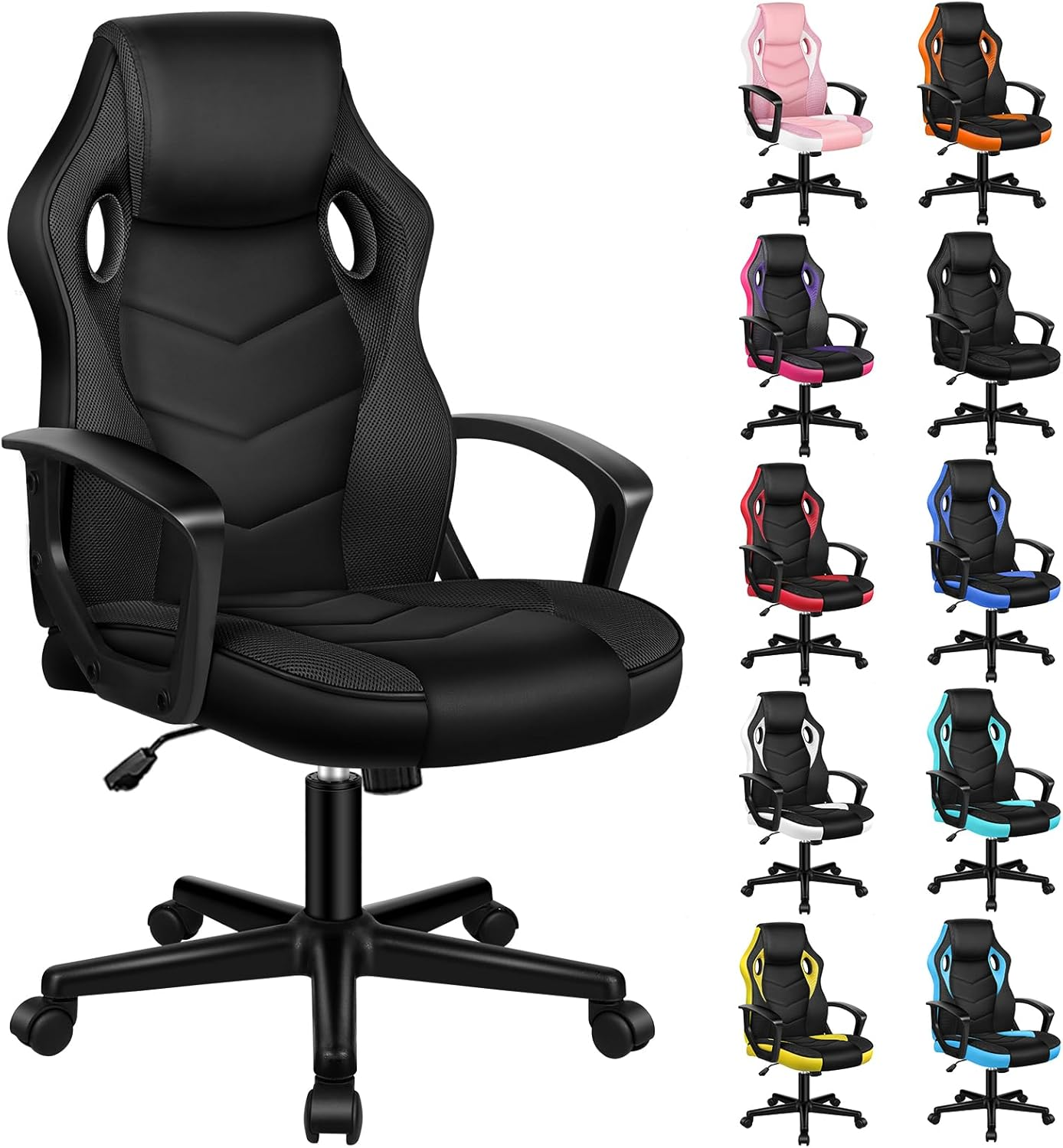 ALFORDSON Office Chair with Height Adjustable SGS Listed Gas Lift, PU Leather Upholstery Home Ergonomic Desk Chair, Padded Computer Chair for Gaming, Max 180Kg, Mega Black