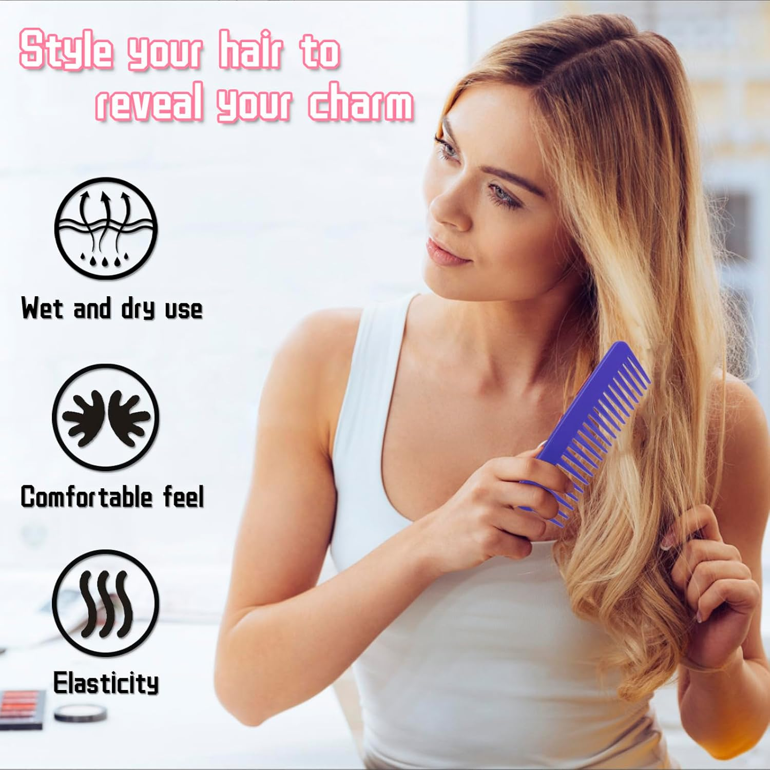 12 Pcs Wide Tooth Combs Large Tooth Combs for Wet Hair, Curly Hair, Thick Hair and Long Hair No Handle Styling Shampoo Comb for Women Men (6 Colors) image number 2