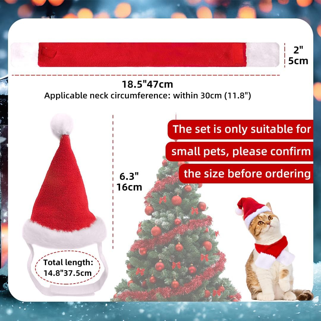 Cat Dog Christmas Costume, Pet Costume Christmas Clothing Christmas Hat and Scarf for Small Dog Cat, Red Cat Clothing, Dog Clothing, Funny Hat, Decoration, Christmas Outfit Gift