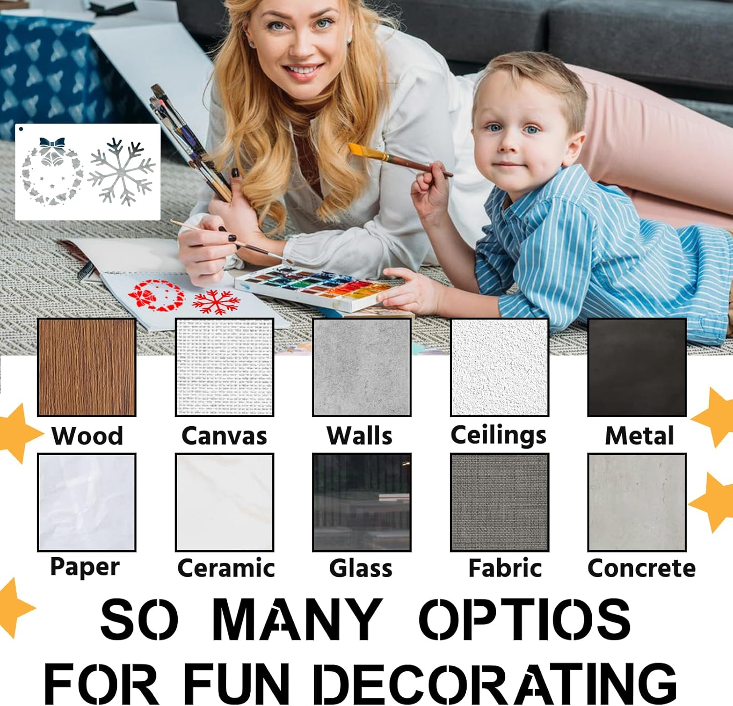 BAMIDELE Letter Stencils for Painting on Wood, 50 Pcs Calligraphy Alphabet Drawing Templates with Numbers, Signs, Flowers, Reusable Cursive Plastic Art Craft Stencils image number 1