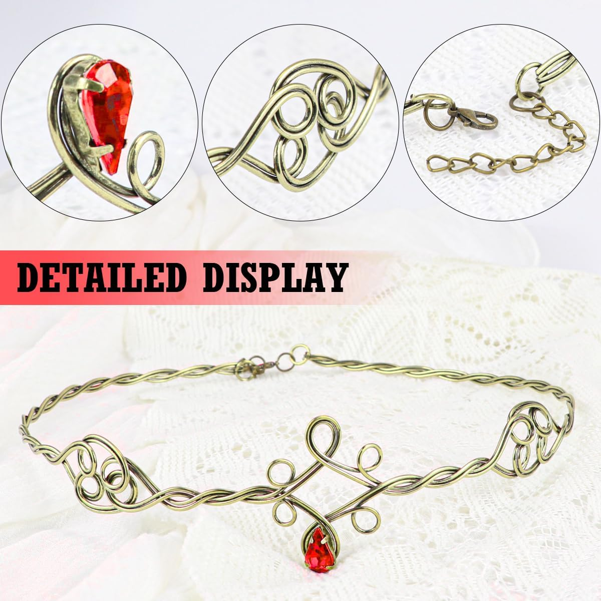 ZJIVQO Headbands Iron Circlet for Women Woven Forehead Band Crystals Tiaras Hair Band Gold Hair Hoop with Jewels Crystal Rhinestone Wedding Head Band Princess Crown Headband Tiara (Red), Crystal image number 2