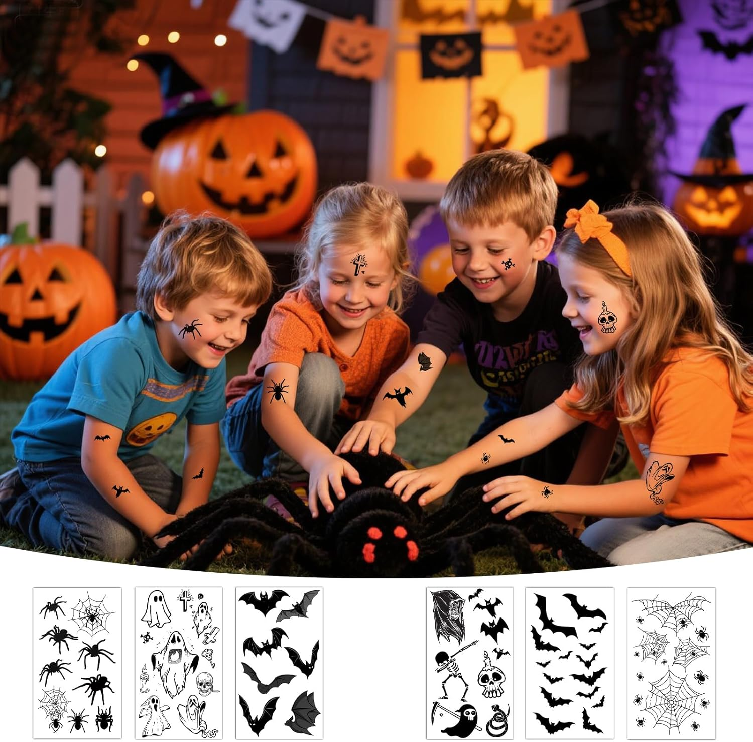 DHWEKU Halloween Tattoo, Spider Tattoos, Temporary Scary Spider Tattoo Stickers for Halloween Party, Costume, Makeup and Decoration, 6 Sheets, Ideal for Women, Men and Children image number 2