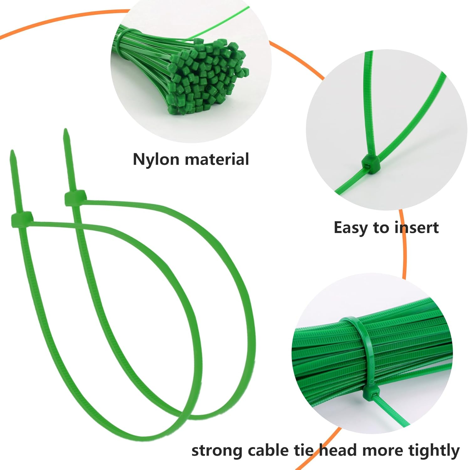 TORMEN 8 Inch Cable Ties, 18Lbs Nylon Wire Zip Tie，Adjustable Assortment Cord Management for Home, Office, Gardening (Green 100Pcs） image number 3
