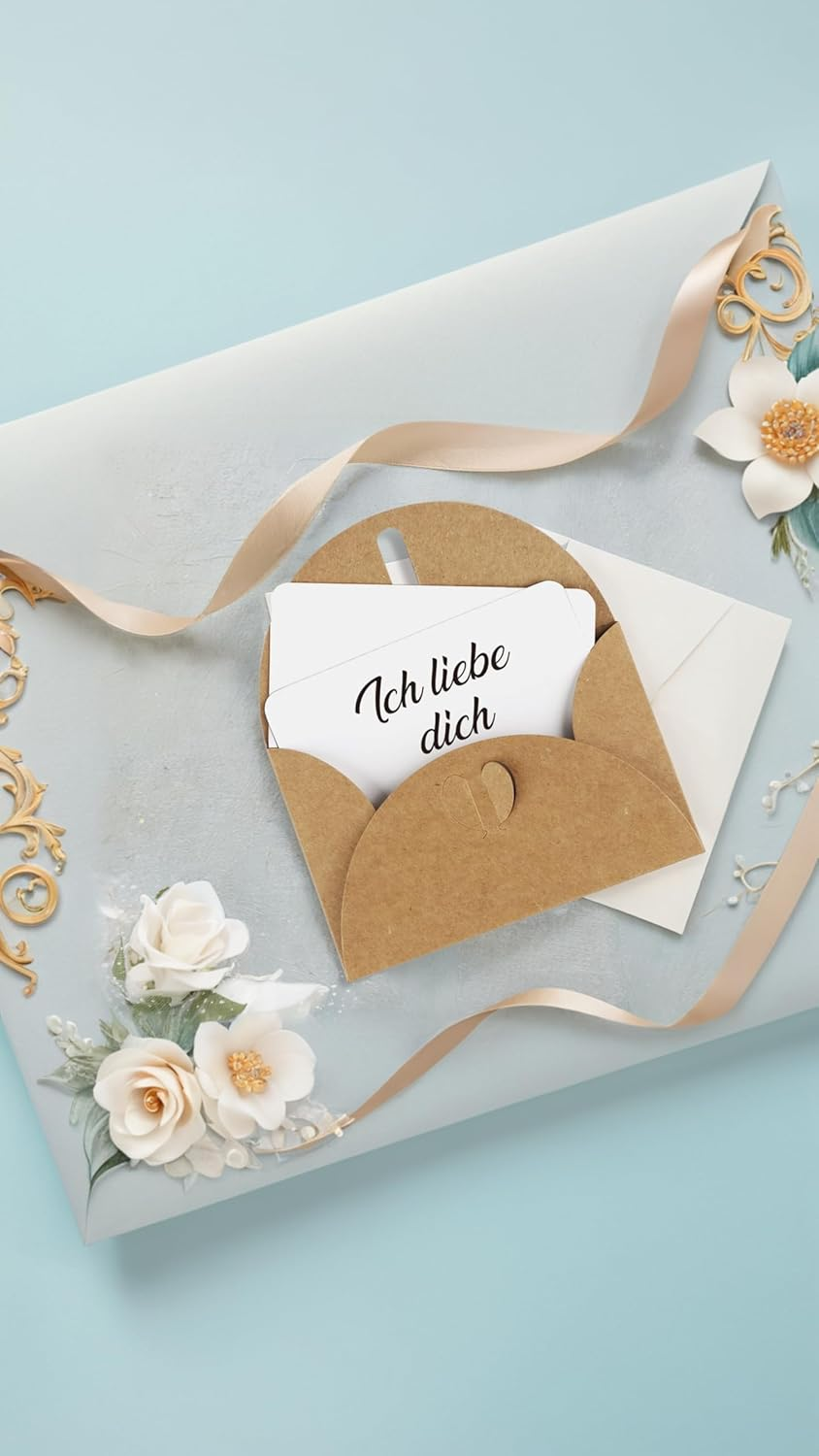 Honwor 25 Mini Kraft Envelopes with Heart Closure - DIY Gift & Thank You Cards image number 4