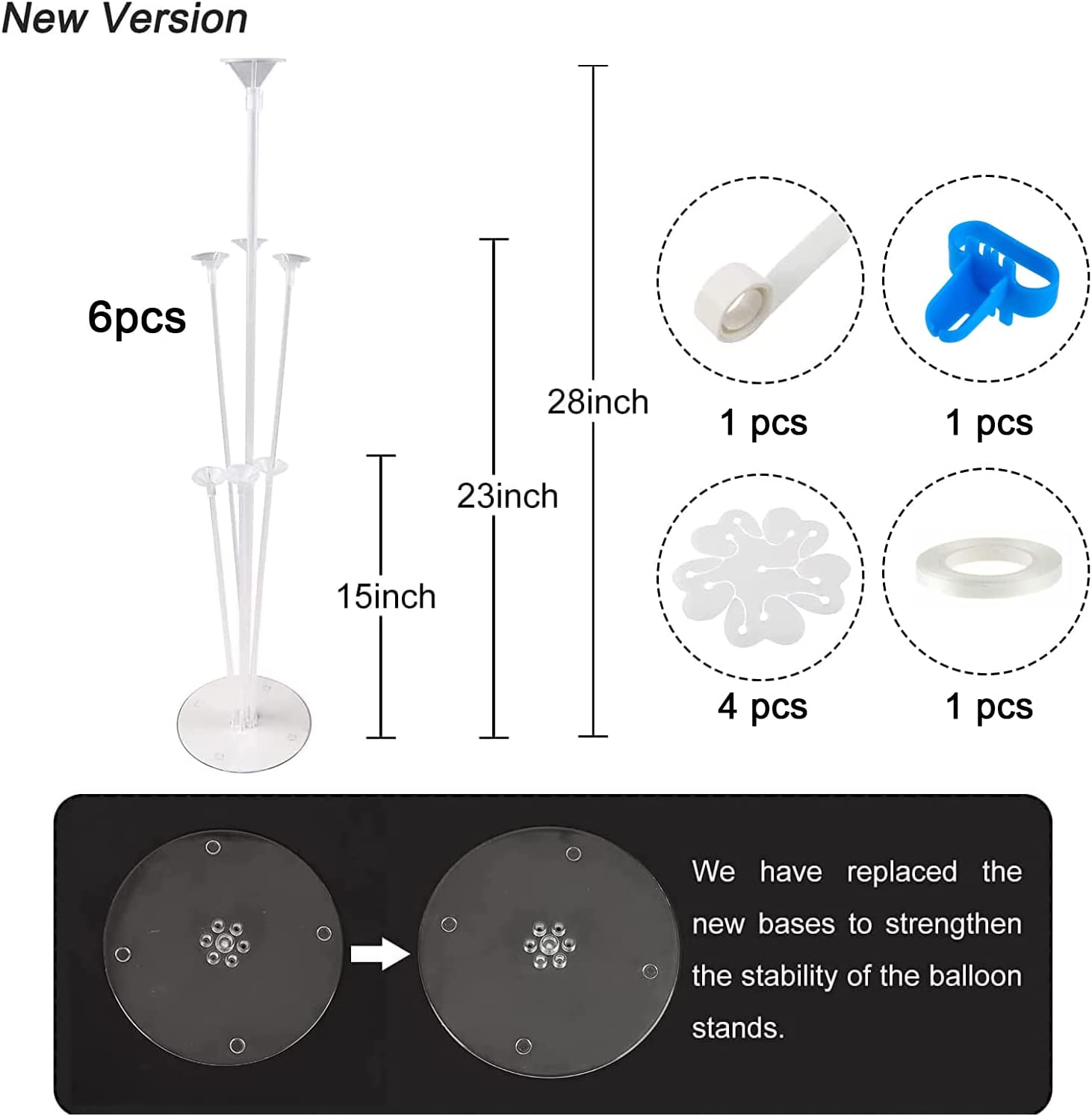 Balloon Stand Holder Kit 6 Sets, Reusable Clear Balloon Stand Holder for Table, Including Glue, Flower Clips, Ribbon, Tying Tool, Table Balloon Stand Suitable for Birthday Wedding Party Decorations
