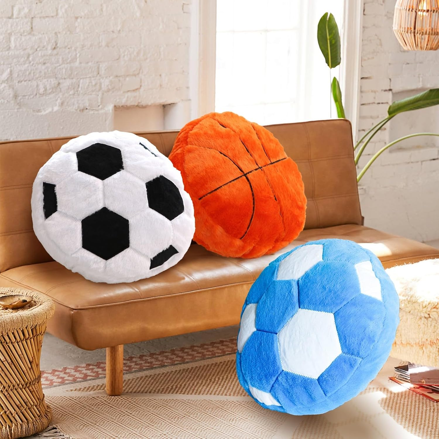 Soccer Ball Pillow Soft Fluffy Plush Football Cushion for Boys and Girls Sports Throw Pillows for Room Decor Sofa Couch Bed Soccer Gift 15.7 Inch image number 4