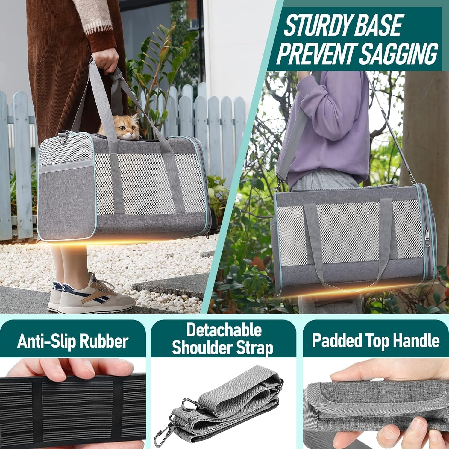 Aymxcls Pet Carrier for Large Cats 7KG+, Soft Sided Small Dog Travel Carrier Top Load/Collapsible Carrier Bag for Big Cat, 2 Kittens Sturdy Transport Carrier Long Trips/Medium Cats image number 6