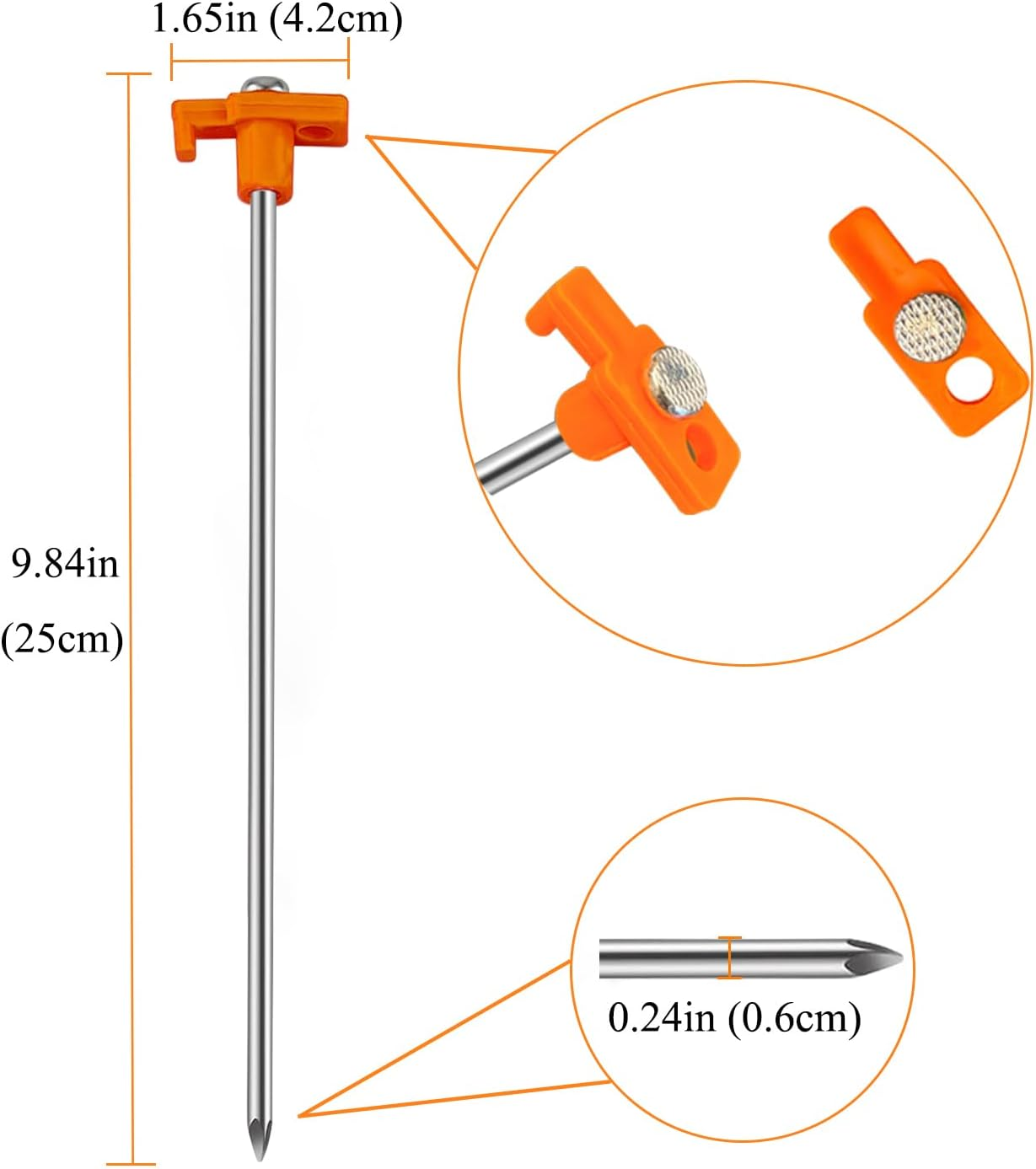 20 Pcs 25Cm Tent Pegs Heavy Duty Ground Stake for Camping, Galvanized Non-Rust Metal Tent Spikes Yard Stakes for Outdoor Canopy Garden Hiking -Orange - Organge image number 3