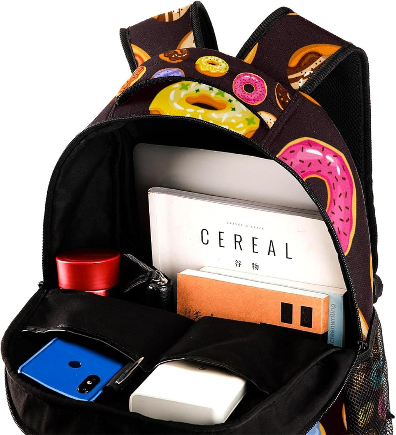 Colorful Glaze and Sprinkles Donuts Backpack Students Shoulder Bags Travel Bag College School Tote Backpacks image number 5