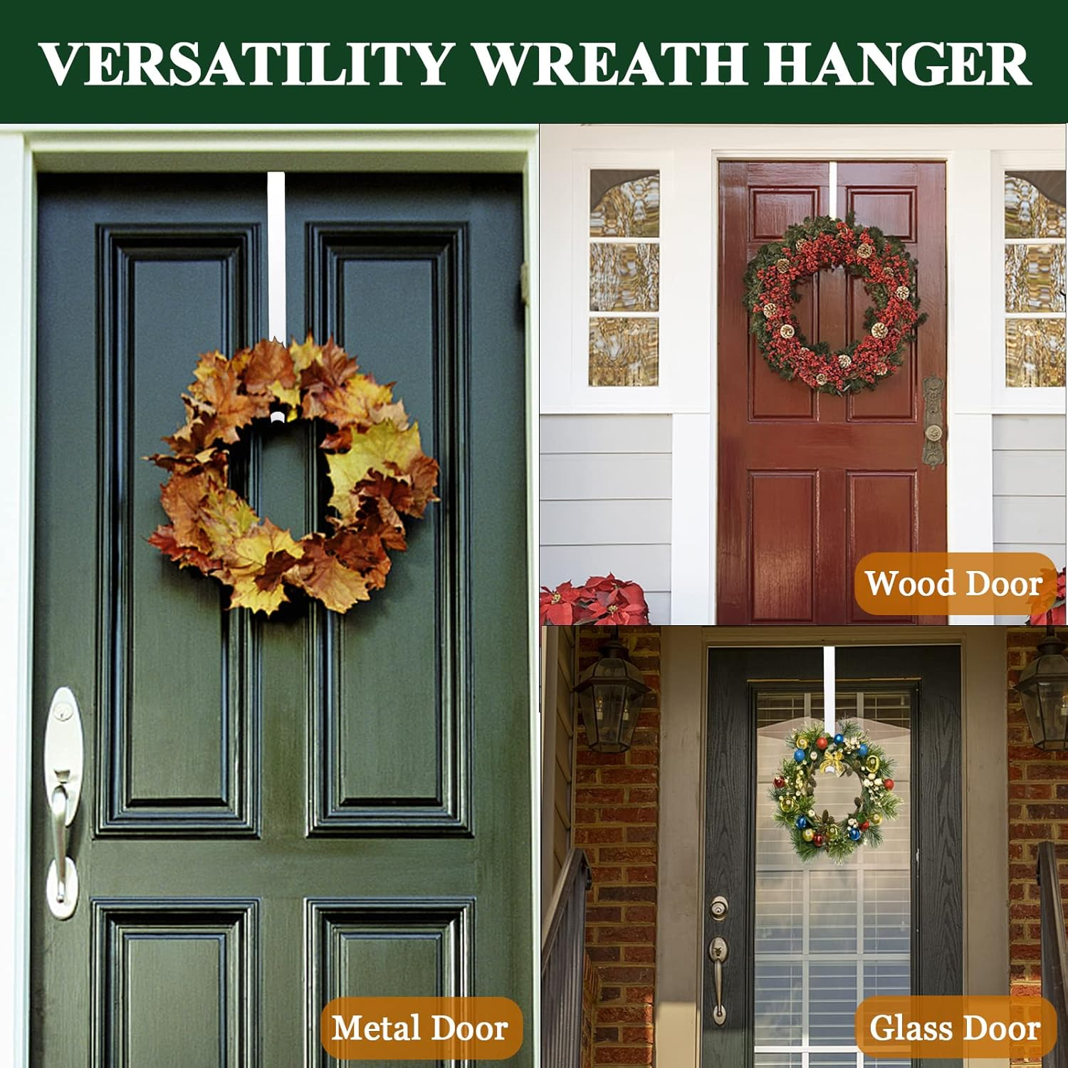 ZMCINER Adjustable Wreath Hanger for Front Door, 15-25 Inches, 20 Lbs Capacity, Christmas Fall Wreaths Decorations Hook (White) image number 2