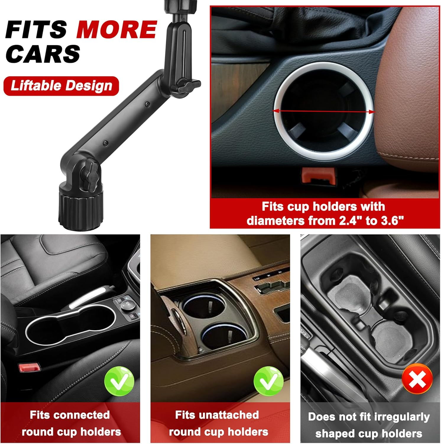 Expandable Car Food Table Tray - 3 in 1 Cup Holder Expander, Fits 12-40 Oz - Road Trip Essentials, Car Travel Accessories image number 3