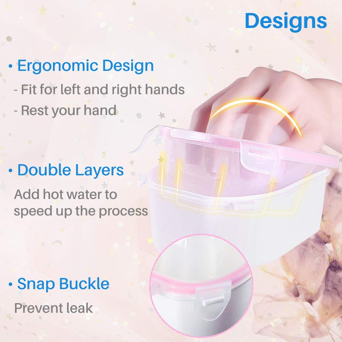 Kalevel Set of 2 Nail Soak off Bowl Nail Soaking Polish Remover Tray Manicure Spa Bowl Soaker Acetone Safe Pink Blue image number 2