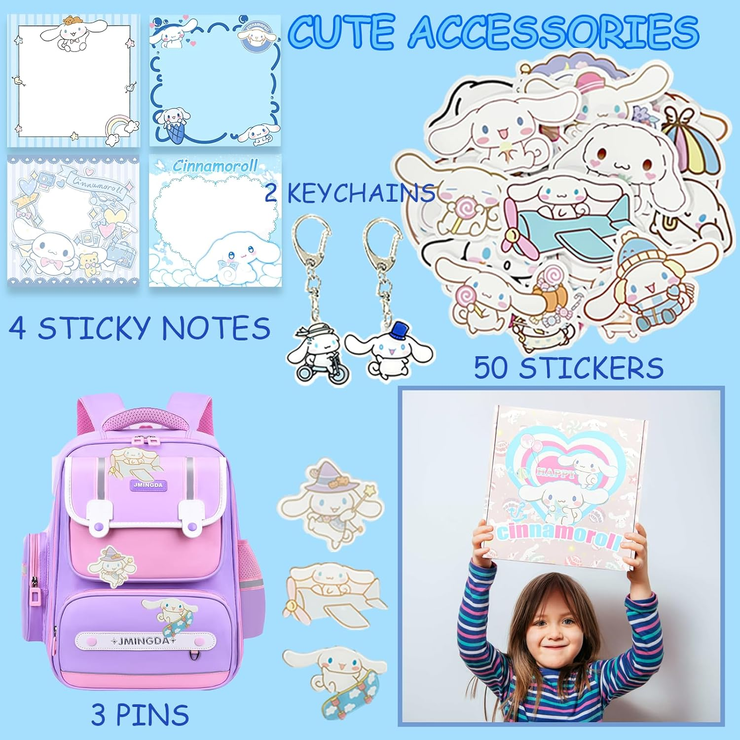 Cute School Supplies Present Set Kawaii Including Ballpoint Pens, Pencil Case, ID Badge Holder, Stickers, Key Chain, A5 Notebook, Bookmark, Eraser, Ruler for Girls Kids Teens image number 2